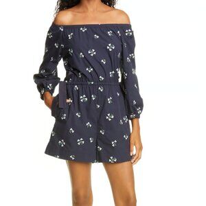 EUC La Vie Rebecca Taylor Embroidered Floral Romper Jumpsuit Navy Blue Size XS